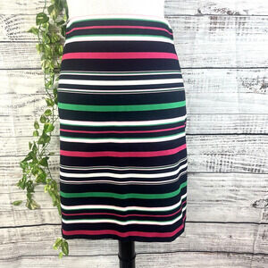 Talbots Skirt size 10 Petite Navy Blue Pink Striped Knee A Line Stretch Modest